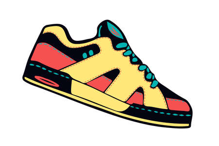 Creative colorful illustration of sneakers running on isolated white backgroundのイラスト素材