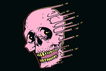 Abstract multicolored trendy pink liquid skull cover with dripsのイラスト素材