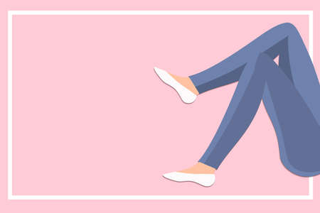 Slim Woman legs in jeans on pink backgroundのイラスト素材