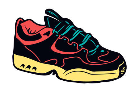 Creative colorful illustration of sneakers running on isolated white backgroundのイラスト素材