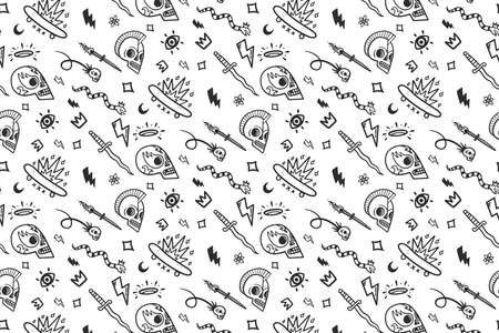vector old school tattoos pattern on white backgroundのイラスト素材