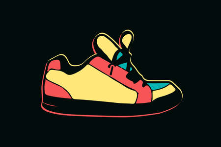 colorful neon shoe on dark background vector illustrationの写真素材