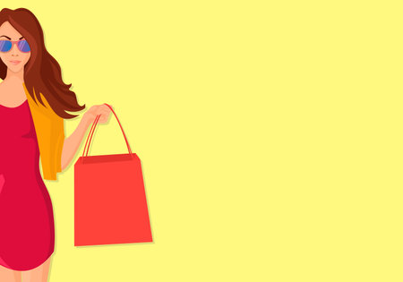 Concept of Hand Drawn Shopping woman with Bagsのイラスト素材