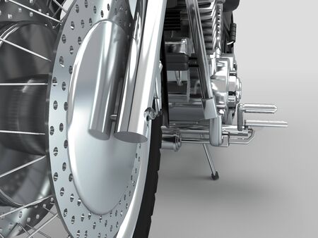 Custom motorcycle on light background. Front wheel view.の写真素材