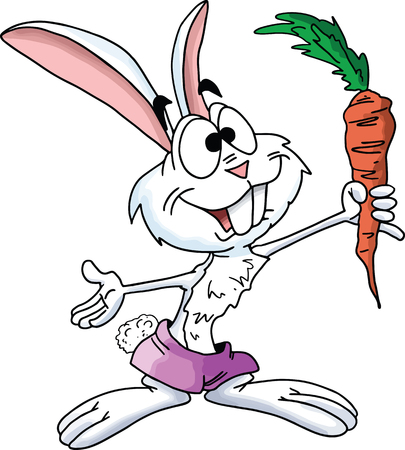 Cartoon rabbit holding a ripe carrot in his hands vector illustrationのイラスト素材