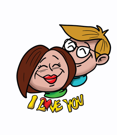 Cartoon couple in love vector illustration, valentine's dayのイラスト素材