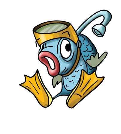Cartoon fish wearing a snorkeling mask and diving flippers vector illustrationのイラスト素材