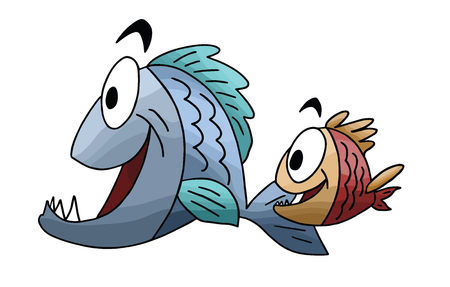 Cartoon fish, father and son swimming vector illustrationのイラスト素材