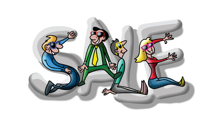 Cartoon people gathered together and formed a sale text vector illustrationのイラスト素材