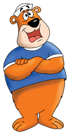 Cartoon bear character wearing a white hat talking to children vector illustrationのイラスト素材