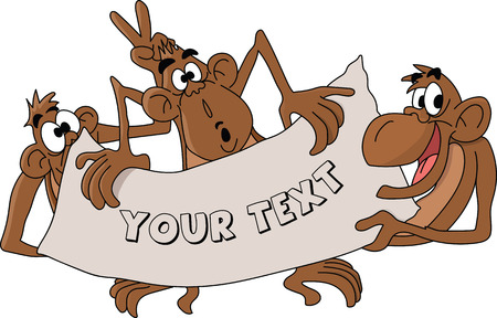 Cartoon monkeys holding a banner in their hands vector illustrationのイラスト素材