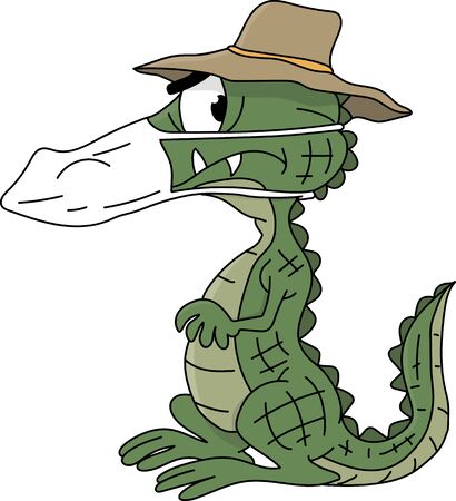 Cartoon alligator wearing a protective mask against corona virus vector illustrationのイラスト素材