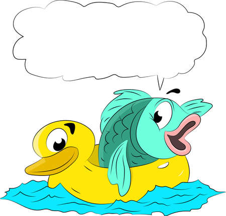Cartoon fish wearing a duck life buoy swimming vector illustrationのイラスト素材