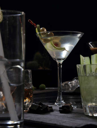 glass of olive martiniの写真素材