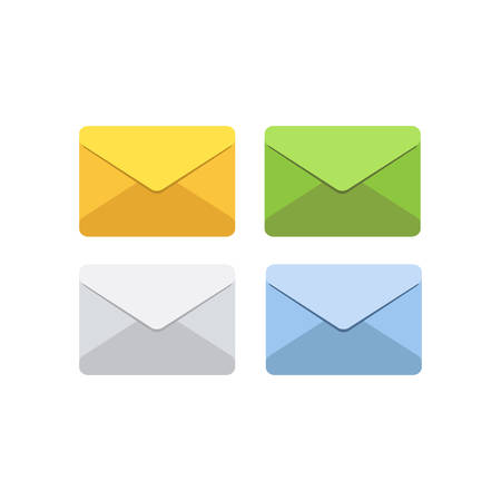 Letter in mail envelope in white, grey, yellow, green and blue colors. Set of vector illustrations. Mailbox notification or email message icons receiving emails. Correspondence paper deliveryのイラスト素材