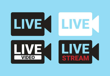 Vector icon digital technologies, live and online video. Icon of the silhouette of the camera with the text: Live Video, Live Streamのイラスト素材