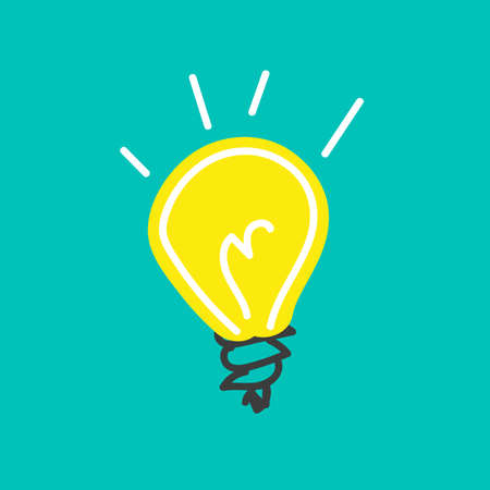 Creative idea in light bulb shape as inspiration concept. Vector design element. Flat icon. Doodle hand written illustrationのイラスト素材