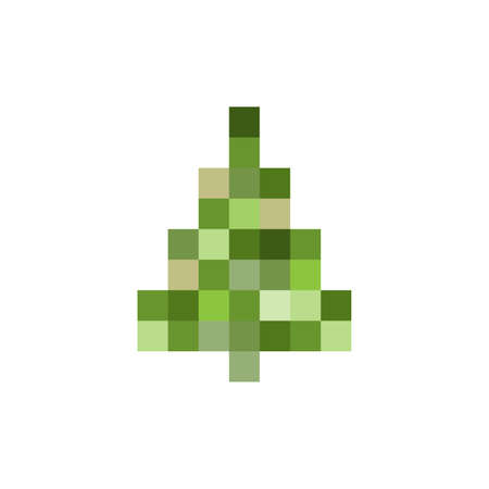 Funny Christmas greeting card with pixel tree in green colors. Holiday greeting for corporate clients, IT community, developers, designers and web specialists.のイラスト素材