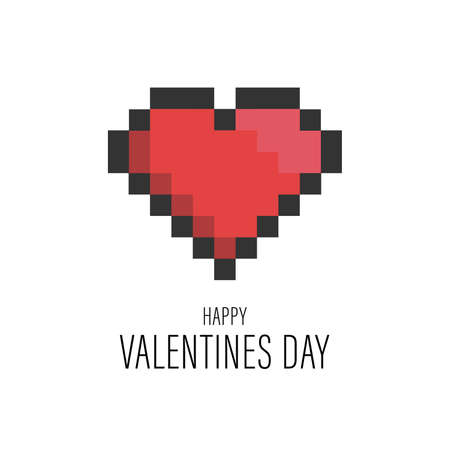 Funny Valentines Day greeting card with pixel heart for nerds, gamers and IT developers. Bold text on white background. For couples who adore video gamesのイラスト素材