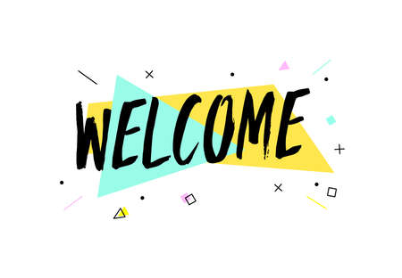 Welcome Banner, speech bubble, poster and sticker concept, memphis geometric style with text welcome. Icon message welcome cloud talk for banner, poster, webのイラスト素材