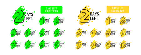 Number of days left tags. Big set. Bright yellow and green coutdown tags for business promotion, sale, discount, announcement. Cool marketing company.のイラスト素材