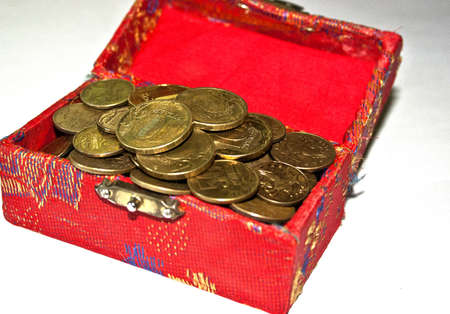 Coins in chestの写真素材