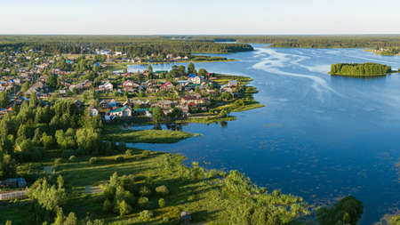 Russian village from above droneの写真素材