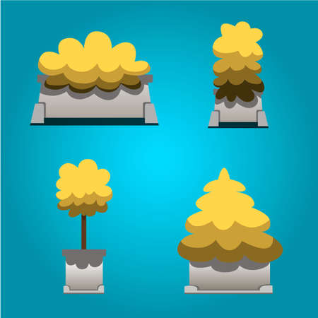 Set of bushes in  style for decoration on your works, bush cartoon , yellow plants and bush in cartoon styleのイラスト素材