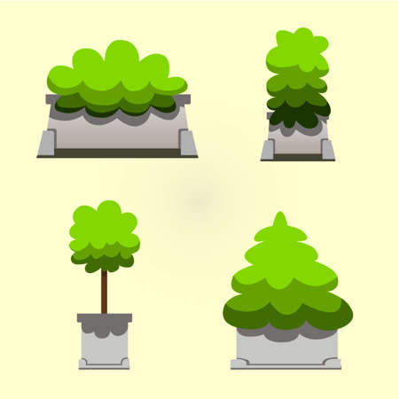 Set of bushes in  style for decoration on your works, bush cartoon , green plants and bush in cartoon styleのイラスト素材