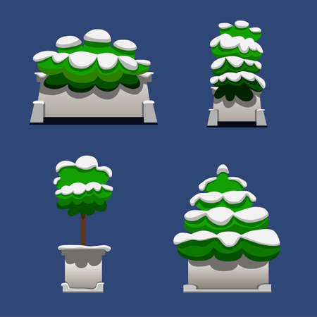 Set of bushes in  style for decoration on your works, bush cartoon , green plants and bush in cartoon styleのイラスト素材