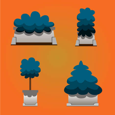 Set of bushes in style for decoration on your works, bush cartoon , green plants and bush in cartoon styleのイラスト素材