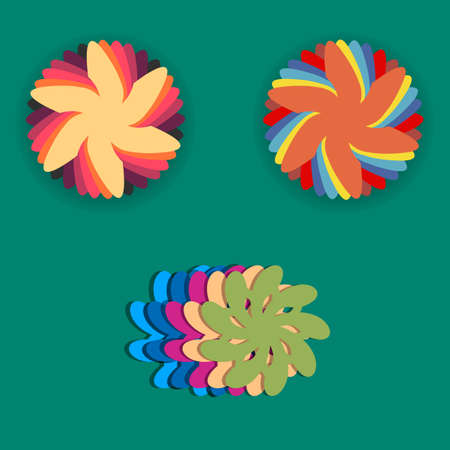 Colorful flower shaped ornaments set, paper flowers.のイラスト素材