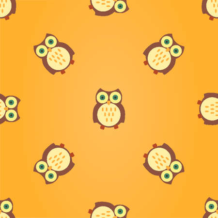 Seamless Vector Pattern with Sleepy Multicilored Owls in the Night Skyのイラスト素材