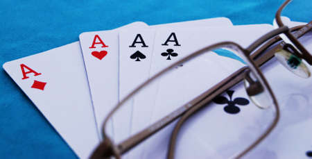 the foto of cards on green backgroundの写真素材