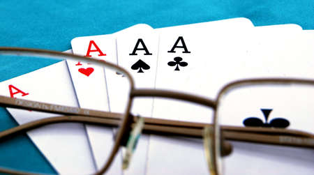 the foto of cards on green backgroundの写真素材