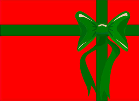 Rectangular Red Christmas box with green ribbon and bowのイラスト素材