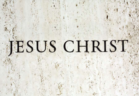 Jesus Christ carved into a slab of white marbleの写真素材