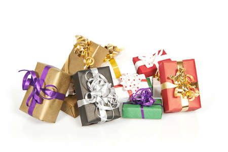 Christmas gifts isolated on a white backgroundの写真素材