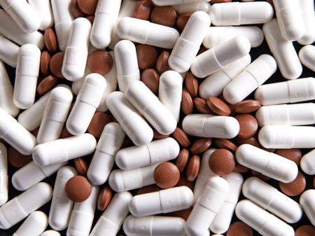 Closeup of pills in differnt size and colors