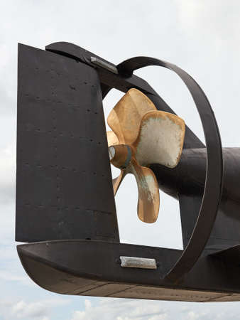Closeup of the backend and propeller of a old retired danish submarineの写真素材