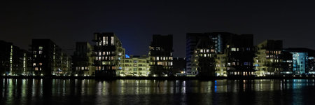 Waterfront by night in Copenhagen, Denmarkの写真素材