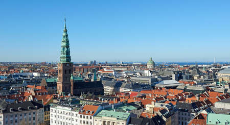 Copenhagen, Denmark seen from above on a sunny day with blue skiesの写真素材