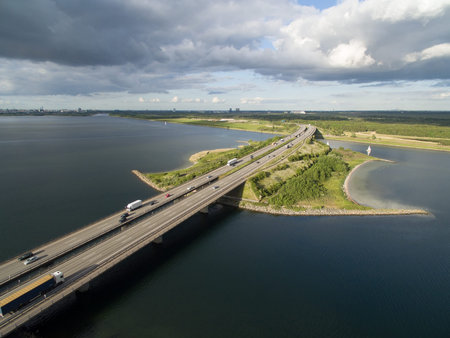 Aerial view of Sjaellandsbroen located in Denmarkの写真素材