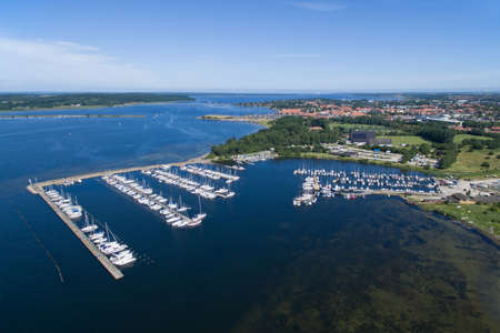 Aerial view of Frederikssund harbour located in Zealand, Denmarkの写真素材
