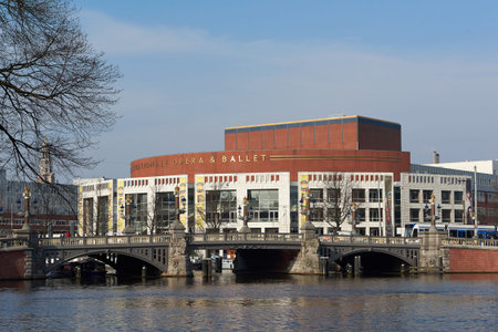 Amsterdam, Netherlands â March 10, 2016: National Opera and Ballet in Amsterdam with blue skies in the backgroundのeditorial素材