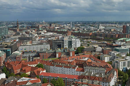 Aerial view of Hamburg city, Germany on a sunny dayの写真素材