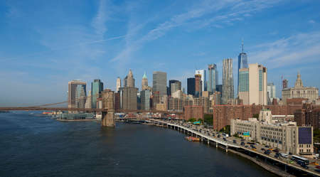 Brooklyn Bridge and New York city in the backgroundの写真素材