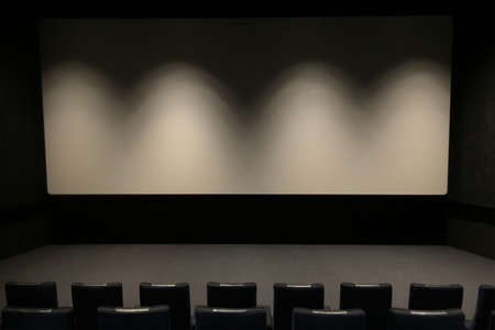 Movie theater seen from the seat rowsの写真素材