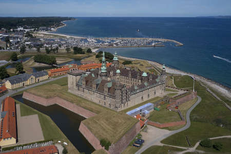 Aerial view of the old castle Kronborg located in Helsingoer, Denmarkのeditorial素材