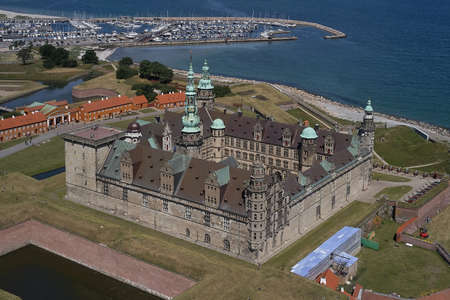 Aerial view of the old castle Kronborg located in Helsingoer, Denmarkのeditorial素材